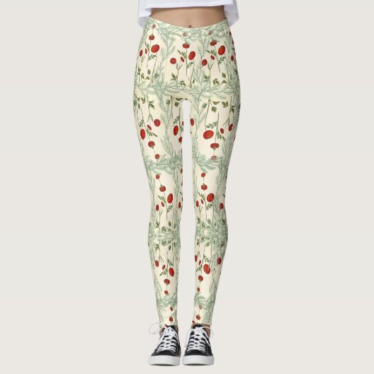 Leggings Rote Blume und Kiefer Blätter im japanisc (Vorderseite)