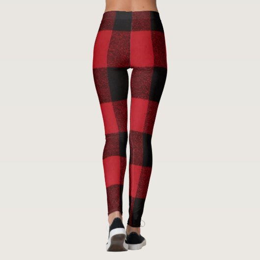 Leggings Roter Büffalo Karierter Bär Schwarz (Rückseite)