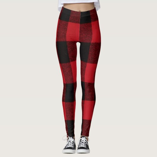 Leggings Roter Büffalo Karierter Bär Schwarz (Vorderseite)