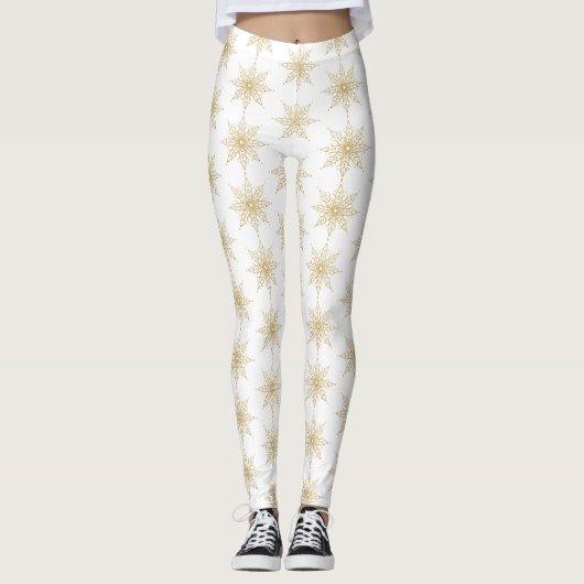 Leggings Snowflake aus Gold Glitzer (Vorderseite)