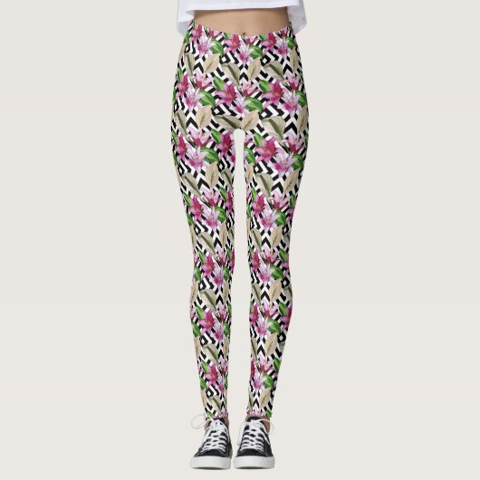 Leggings tropischer Flora (Rosa) (Vorderseite)