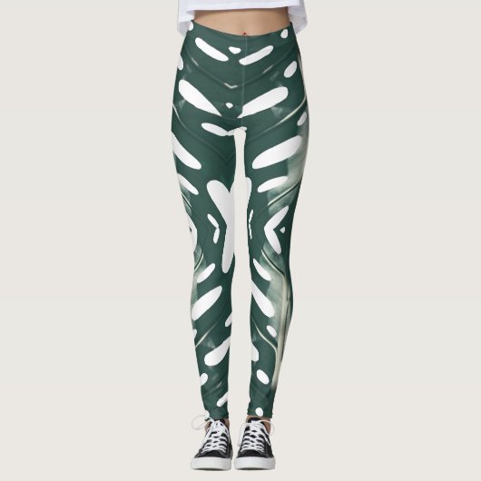 Leggings von Funky Pale Green Leaf (Vorderseite)