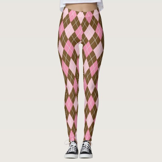 Leggings von Sun Goddess - Braun und rosa Diamonds (Vorderseite)