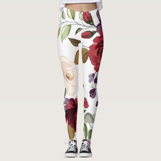 Leggings White Roses Gold Geometric (Vorderseite)