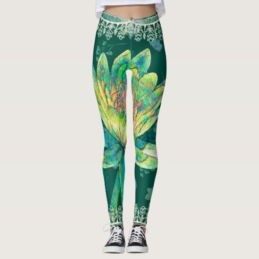 Leggings, Wilde Jäger, Grüner Wasserlilie Leggings (Vorderseite)