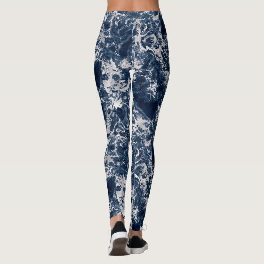 Leggings Women - Blue and Silver Marble Pattern (Rückseite)