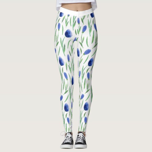 Leggings Women - Blue Flowers (Vorderseite)