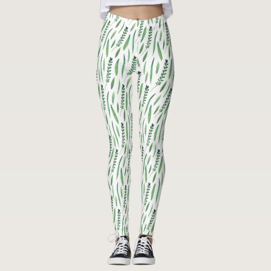 Leggings Women - Green Leaves Pattern (Vorderseite)
