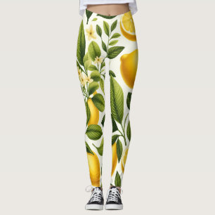 Leggings - Zitronen, grüne Blätter, Blume