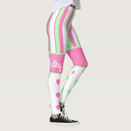 Leggings zu rosa und grünen Herzen und Streifen (Rechts)