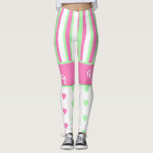 Leggings zu rosa und grünen Herzen und Streifen (Vorderseite)