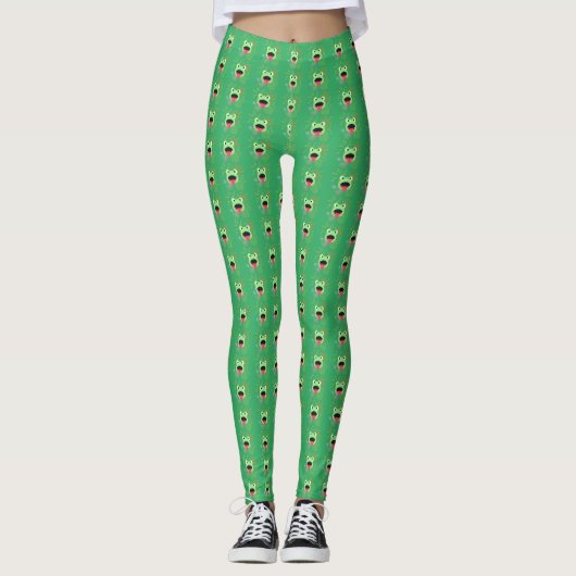 Leggings zum Design von Green Frosch und Feuerwerk (Vorderseite)
