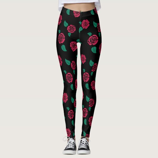 Leggins con patrón estampado de rosas rojas (Vorderseite)