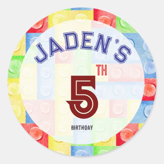 Lego Block Party Сolorful Birthday Invitation Runder Aufkleber (Vorderseite)