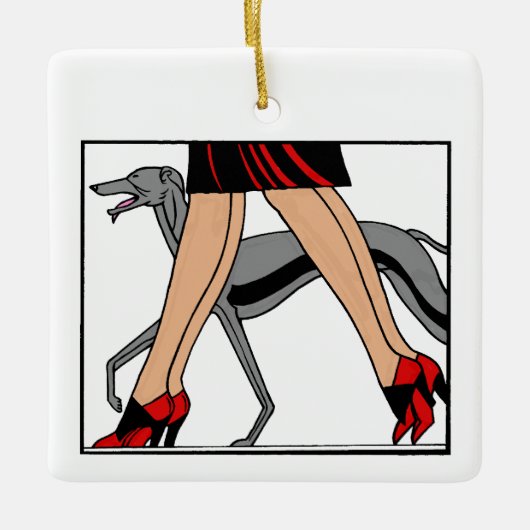 Legs Art Deco Women Greyhound Whippet Dog R Keramikornament (Vorderseite)