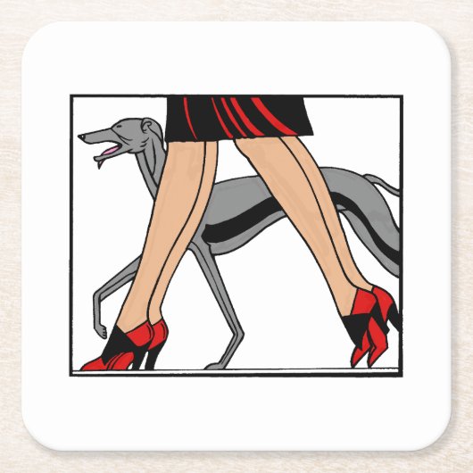 Legs Art Deco Women Greyhound Whippet Dog R Rechteckiger Pappuntersetzer (Vorderseite)