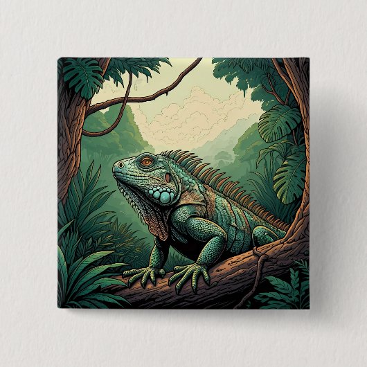 Leguan-Echse inmitten einer tropischen Dschungelku Button (Vorderseite)