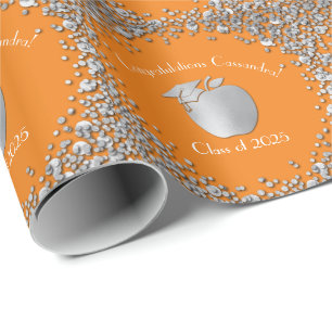 Lehramtsstudium Abschluss Orange Silber Geschenkpapier