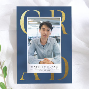 Lehrbuch Gold Navy Blau Typ Absolventenankündigung Einladung