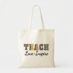 Lehre, Liebe, Inspirier - farbenfrohe Lehrerin Tragetasche