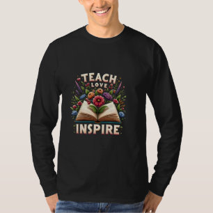 Lehre Liebe Inspiriere Retro Blume Buchlehrer zurü T-Shirt