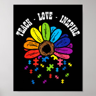 Lehre Liebe Inspirieren Blume Autismus-Bewusstsein Poster