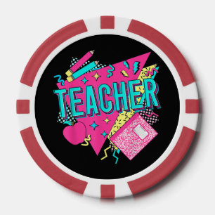 Lehrer 90er Retro Bunt Lehrer Zurück zur Schule Pokerchips