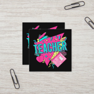 Lehrer 90er Retro Bunter Lehrer Zurück zur Schule Quadratische Visitenkarte