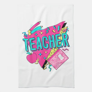 Lehrer 90er Retro Farbiger Lehrer Zurück zur Schul Geschirrtuch