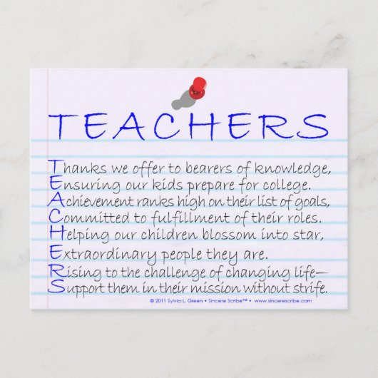 Lehrer (akrostisch) postkarte (Vorderseite)
