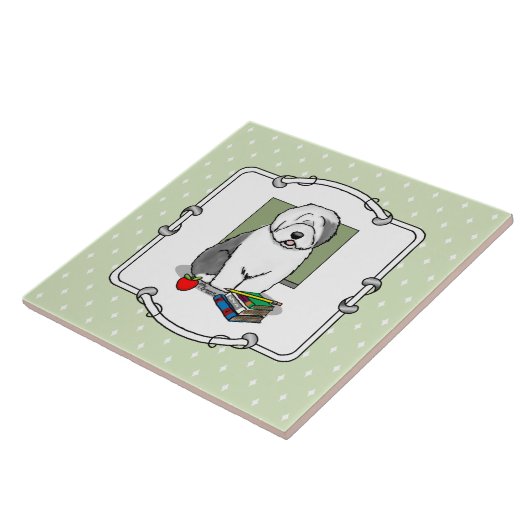 Lehrer Alte Englische Schafhunde (Grau 1) Niedlich Fliese (Seite)