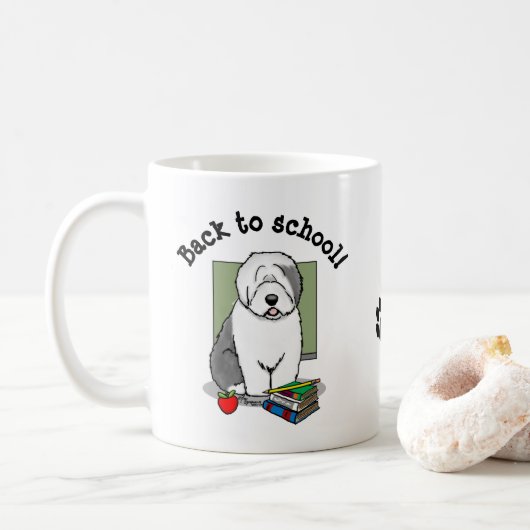 Lehrer Alte Englische Schafhunde (Grau 1) Niedlich Kaffeetasse (Mit Donut)
