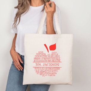 Lehrer-Apfel-Typografie Rot und Weiß Tragetasche
