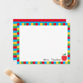 Lehrer Apple & farbenfrohe Blöcke Niedlich Station Mitteilungskarte (Vorderseite/Rückseite Beispiel)