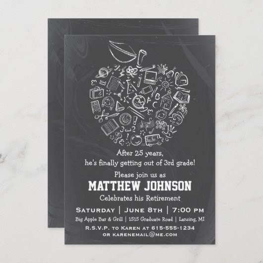 Lehrer Apple Rentirement Party Einladung (Vorne/Hinten)