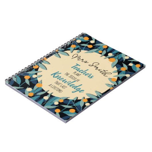 Lehrer aquamarine Blätter Pflanze ein Samen-Zitat Notizblock (Linke Seite)