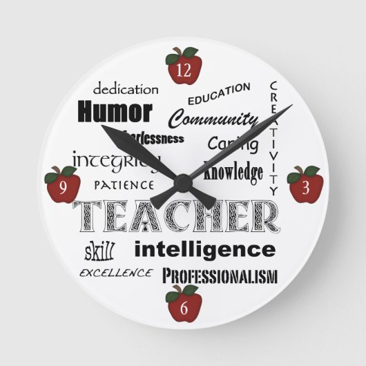 Lehrer-Attribute+Rote Äpfel Runde Wanduhr (Vorderseite)