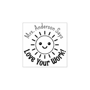 Lehrer Benutzerdefinierter Name Süß Kawaii Sonne L Gummistempel
