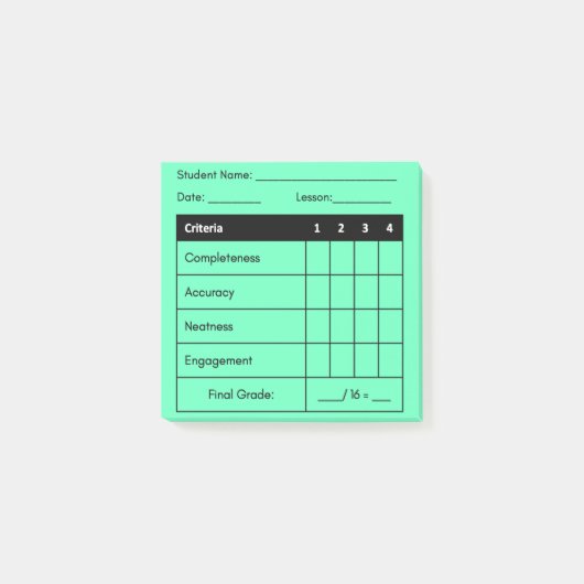 Lehrer Bewertung Rubric Klassenarbeit Grüne Post i Post-it Klebezettel (Vorderseite)