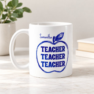 Lehrer Blau Apfel Skizze Personalisiert Kaffeetasse