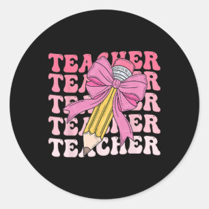 Lehrer Bleistift Ck Zur Schule Groovy Rosa Lehrer Runder Aufkleber