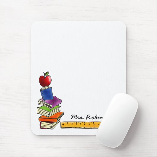 Lehrer-Buch-Stapel mit Apple-Monogramm Mousepad (Mit Mouse)