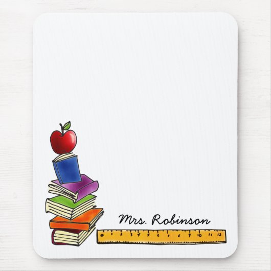Lehrer-Buch-Stapel mit Apple-Monogramm Mousepad (Vorne)