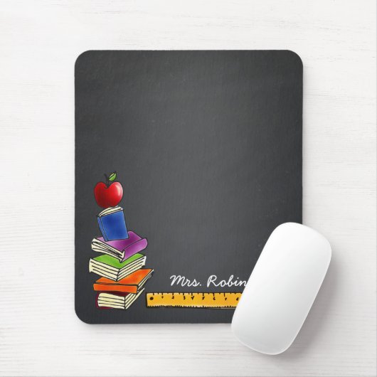 Lehrer-Buch-Stapel mit Apple-Tafel-Monogramm Mousepad (Mit Mouse)