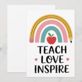 Lehrer Bunter Bleistift Regenbogen mit rotem Apfel Einladung (Vorne/Hinten)