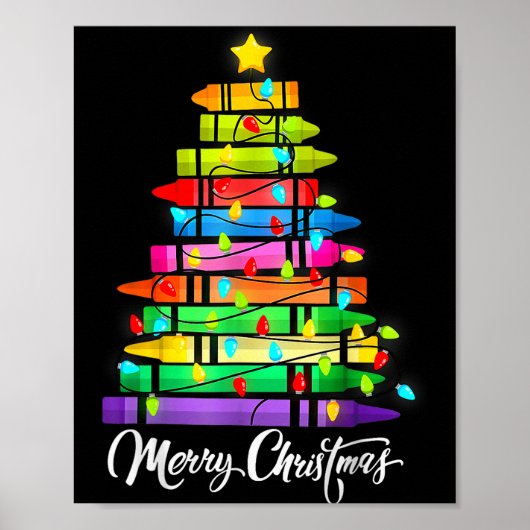 Lehrer Buntstift Frohe Weihnachten Baumlichter Sch Poster (Vorne)