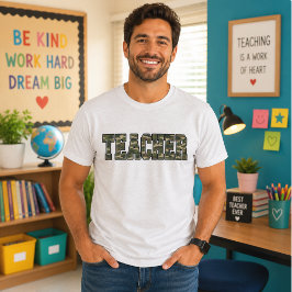 Lehrer Camo Bold Uni-Buchstaben Grün Militär T-Shirt