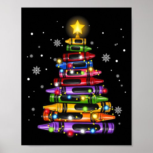 Lehrer Crayon Christmas Tree Lights Student Schoo Poster (Vorne)