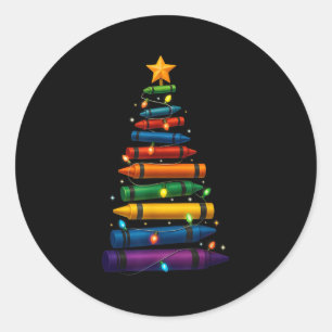 Lehrer Crayon Christmas Tree Lights Student Schoo Runder Aufkleber