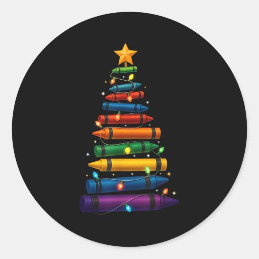 Lehrer Crayon Christmas Tree Lights Student Schoo Runder Aufkleber (Vorderseite)